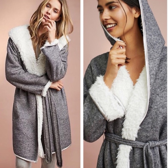 Anthropologie Other - ANTHROPOLOGIE PURE GOOD REVERSIBLE SHERPA LOUNGING GREY HOODED ROBE